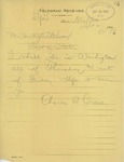 Telegram From Charles Richard Crane to Francis Mairs Huntington-Wilson, September 21, 1909