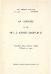 1909 Ursinus College Founders' Day Address by D. Ernest Klopp