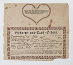 Birth and Baptism Certificate for Susana Bauer by Christian Jacob Hutter (1771-1849)